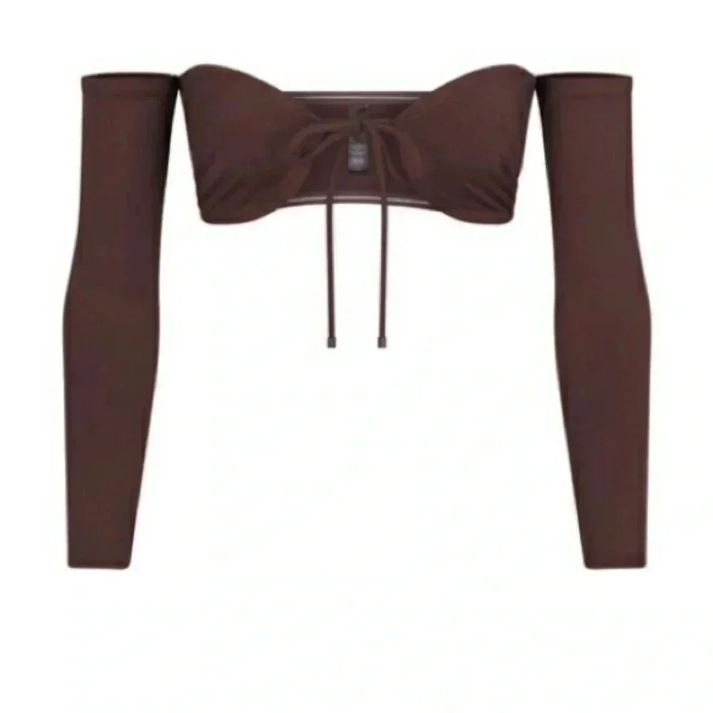 SKIMS Signature Swim Long Sleeve Bikini Top Cocoa Brown Size 3X New with Tags